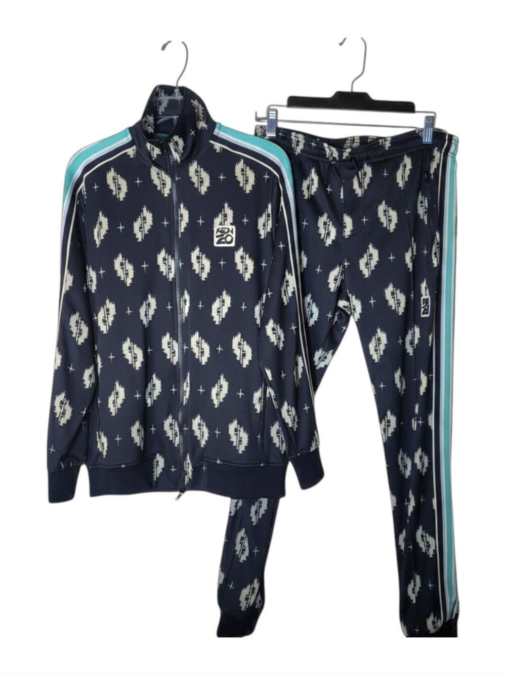 KENZO Paris Men's Geo Ikat Jacquard 2pc Tracksuit Set S Full Zip Jacket & Pants